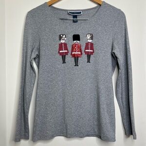 Karen Scott Long Sleeve Gray Embellished Shirt Top Women’s Medium Royal Guard